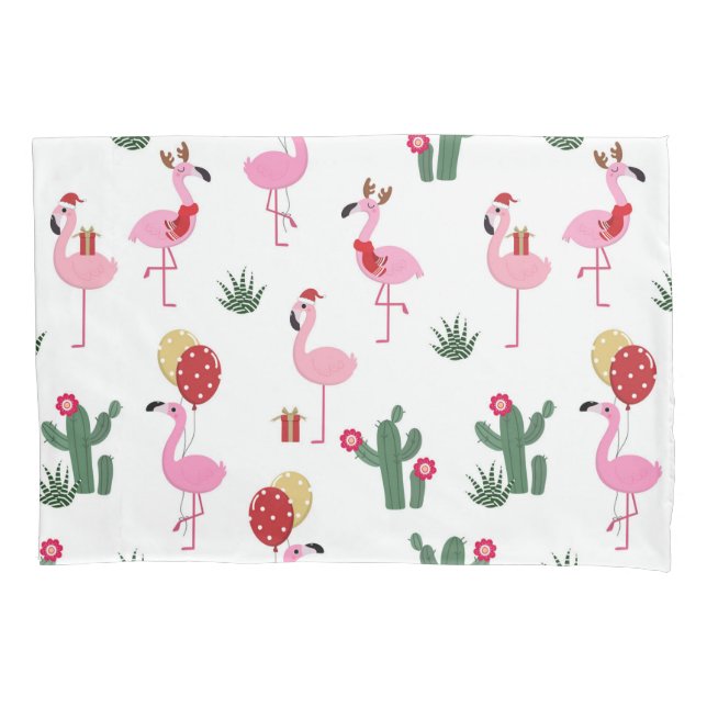 Christmas Flamingo Party | Holidays Pillowcase (Front)