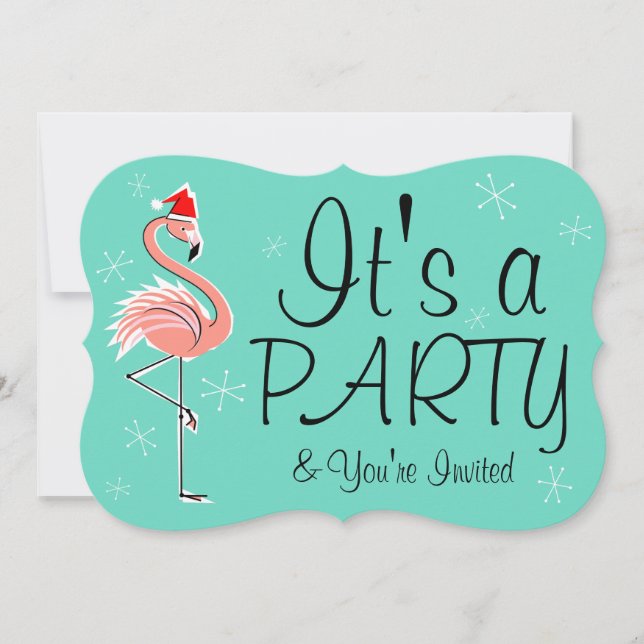Christmas Flamingo 'Party' invitation bracket (Front)