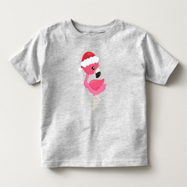 Christmas Flamingo, Pink Flamingo, Santa Hat, Bird Toddler T-Shirt (Front)