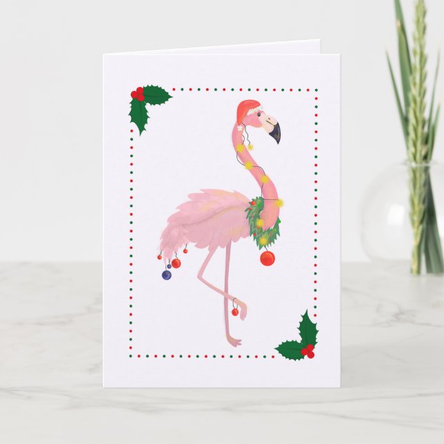 Christmas Flamingo Santa Hat Card (Front)