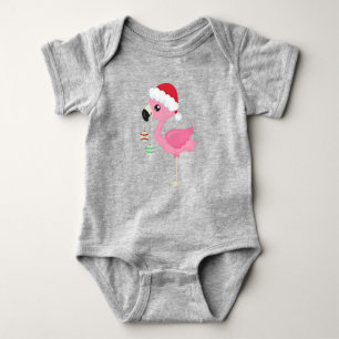 Christmas Flamingo, Santa Hat, Christmas Ornaments Baby Bodysuit