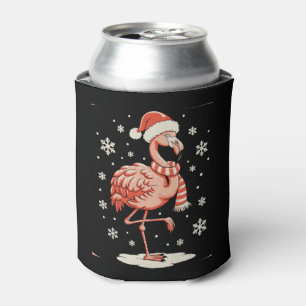 Christmas Flamingo Santa Hat Xmas Holiday Can Cooler