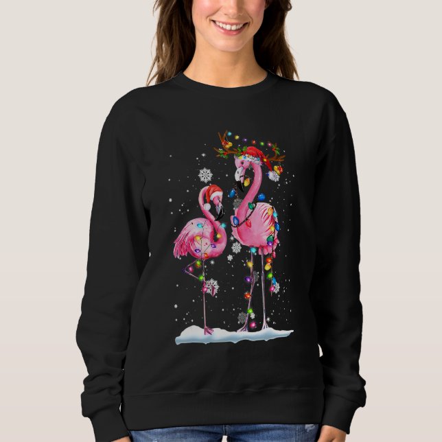 Christmas Flamingo Santa Hat Xmas Lights Flamingo  Sweatshirt (Front)