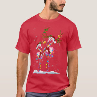 Christmas Flamingo Santa Hat Xmas Lights Flamingo  T-Shirt