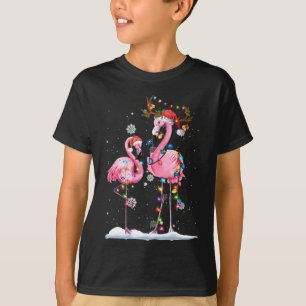 Christmas Flamingo Santa Hat Xmas Lights Flamingo T-Shirt