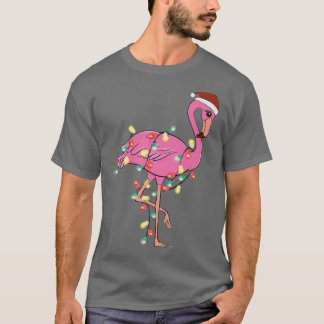 Christmas Flamingo Santa Hat Xmas Lights Flamingo T-Shirt