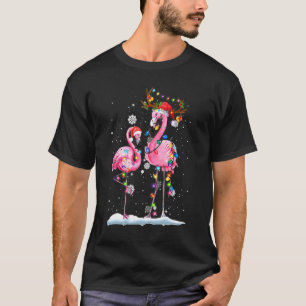 Christmas Flamingo Santa Hat Xmas Lights Flamingo  T-Shirt