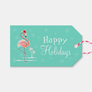 Christmas Flamingo side Happy Holidays Gift Tags
