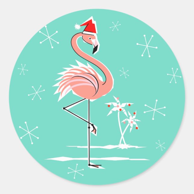 Christmas Flamingo sticker round (Front)
