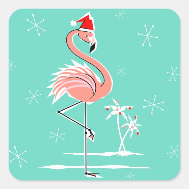 Christmas Flamingo sticker square (Front)