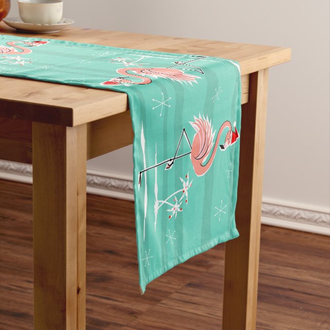 Christmas Flamingo Stripe 16 x 108 table runner (In Situ)