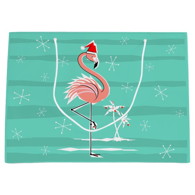 Christmas Flamingo Stripe large gift bag (Front)