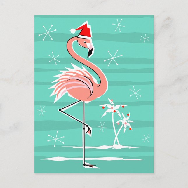 Christmas Flamingo Stripe postcard (Front)