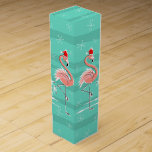 Christmas Flamingo Stripe wine gift box<br><div class="desc">Stylish design with a retro touch featuring a festive pink flamingos wearing red Santa hats, stars and palm trees decorated with baubles set against a striped aqua background. A customisable design for you to personalise with your own text, images and ideas. An original digital art image created by Quirky Chic....</div>