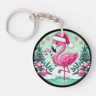 Christmas Flamingo Sublimation Clipart-10424 Key Ring