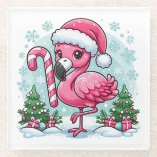 Christmas Flamingo Sublimation Clipart  Glass Coaster