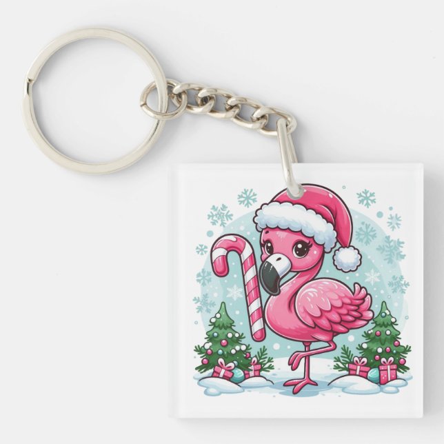 Christmas Flamingo Sublimation Clipart  Key Ring (Front)