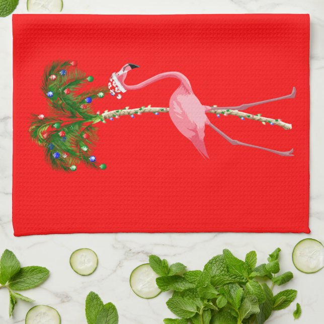 Christmas Flamingo Tea Towel (Folded)