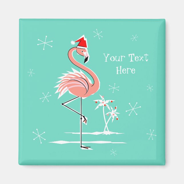 Christmas Flamingo Text magnet square (Front)