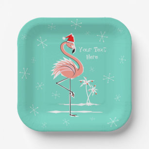 Christmas Flamingo Text square Paper Plate