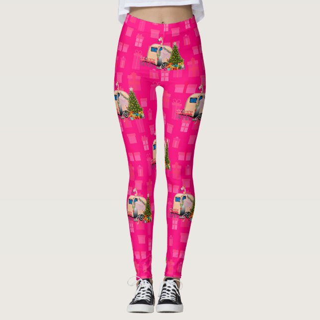 christmas flamingo trailer leggings (Front)