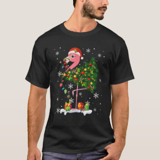 Christmas Flamingo Tree Cute Xmas Tree Lights Sant T-Shirt