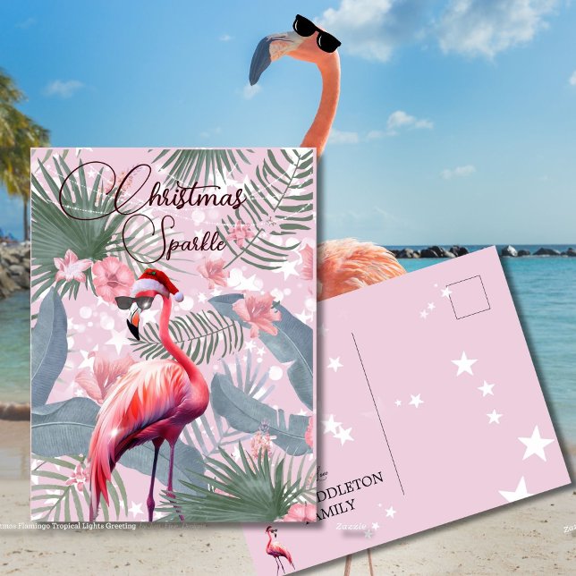 Christmas Flamingo Tropical Lights Greeting  Postcard (Creator Uploaded)