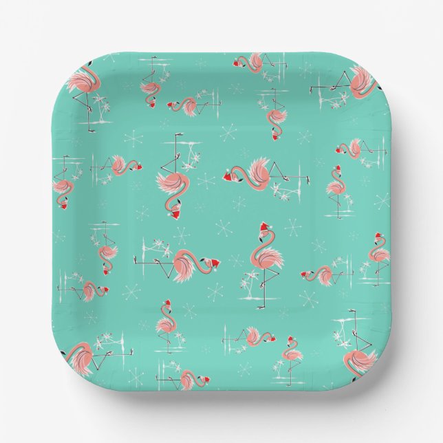 Christmas Flamingo Twist square Paper Plate (Front)