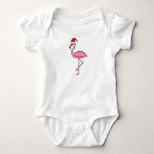 Christmas Flamingo with Santa Hat Baby Bodysuit