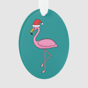 Christmas Flamingo with Santa Hat Ornament