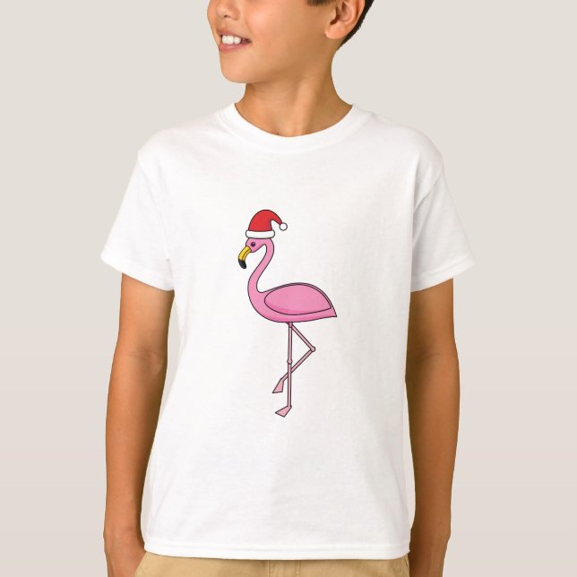 Christmas Flamingo with Santa Hat T-Shirt (Front)