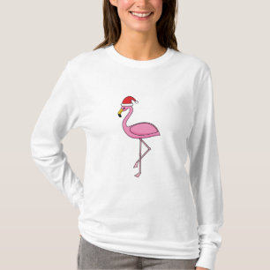 Christmas Flamingo with Santa Hat T-Shirt