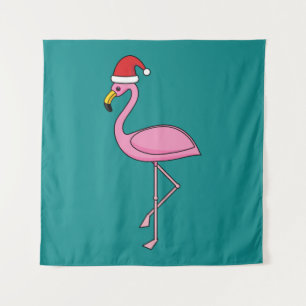Christmas Flamingo with Santa Hat Tapestry