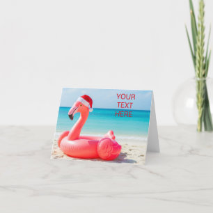 Christmas flamingo with santa hat thank you card