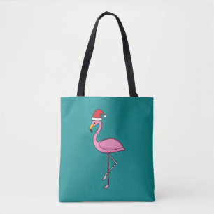 Christmas Flamingo with Santa Hat Tote Bag