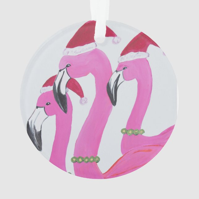 Christmas Flamingos Acrylic Ornament (Back)