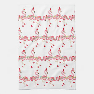 Christmas flamingos kitchen towel