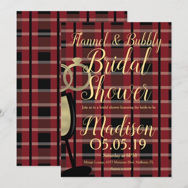 Christmas Flannel Foil Bubbly Bridal Shower Invitation (Front/Back)