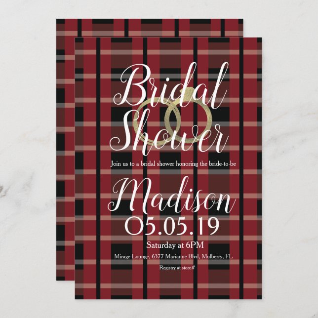 Christmas Flannel Foil Wedding Rings Bridal Shower Invitation (Front/Back)
