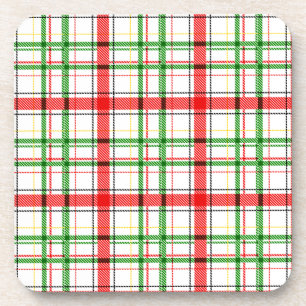 Christmas Flannel Plaid Tartan Design - White Coaster