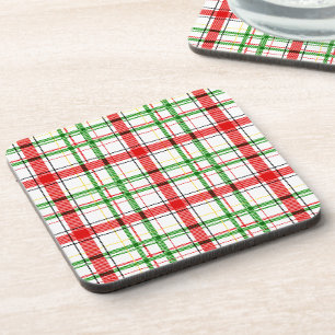 Christmas Flannel Plaid Tartan Design - White  Coaster