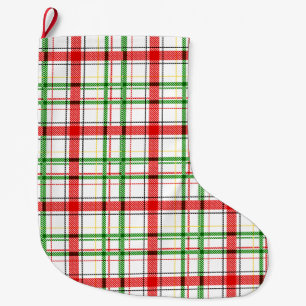 Christmas Flannel Plaid Tartan Design - White  Large Christmas Stocking