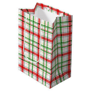 Christmas Flannel Plaid Tartan Design - White  Medium Gift Bag