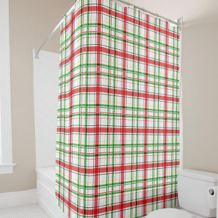 Christmas Flannel Plaid Tartan Design - White  Shower Curtain