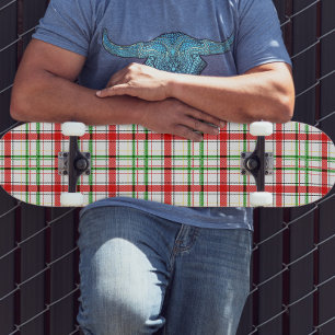 Christmas Flannel Plaid Tartan Design - White Skateboard