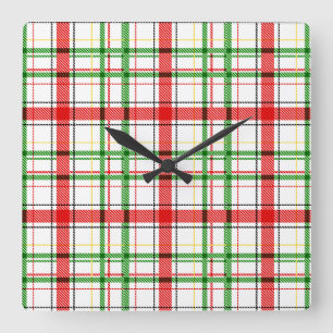 Christmas Flannel Plaid Tartan Design - White Square Wall Clock