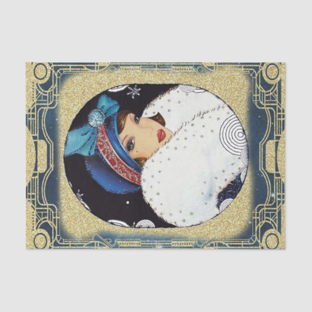 Christmas Flapper Girl Large White Fur Coat Tissue Paper (Front)