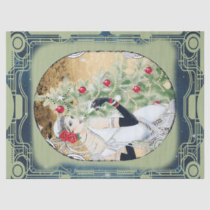 Christmas Flapper Girl With Drink and Tree Tissue Paper