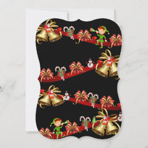 Christmas Flat Greeting Card, Snowman Elf Santa Card