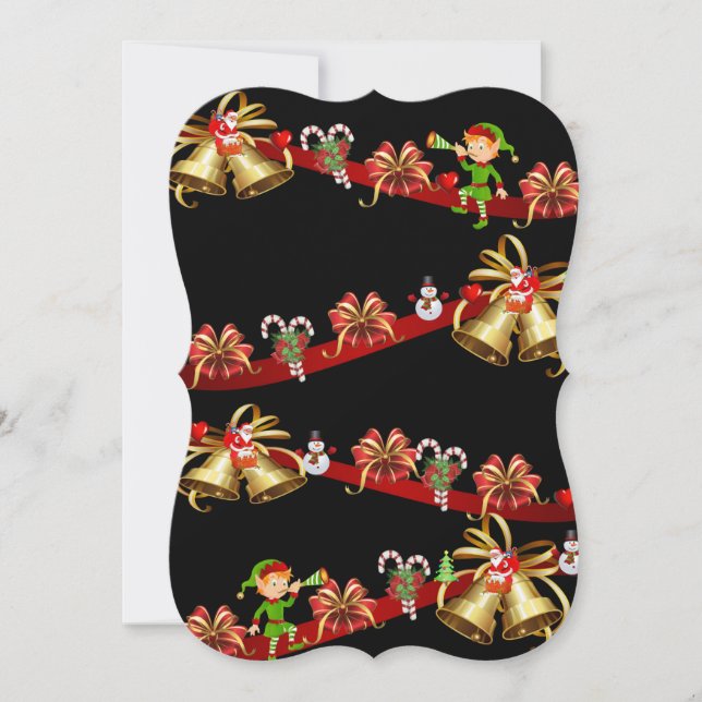 Christmas Flat Greeting Card, Snowman Elf Santa Card (Front)